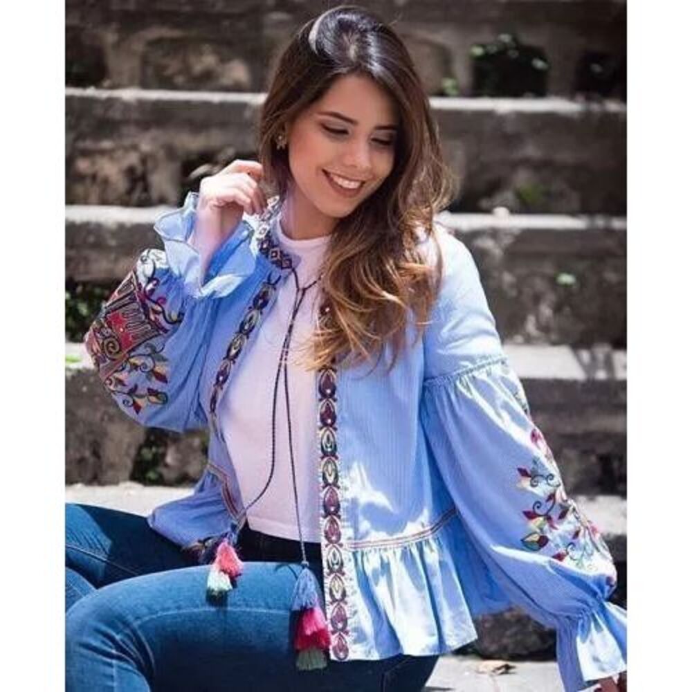Zara Sequin Embroidered Striped Jacket Blouse Kimono Small Open Front Cardigan - Picture 1 of 8